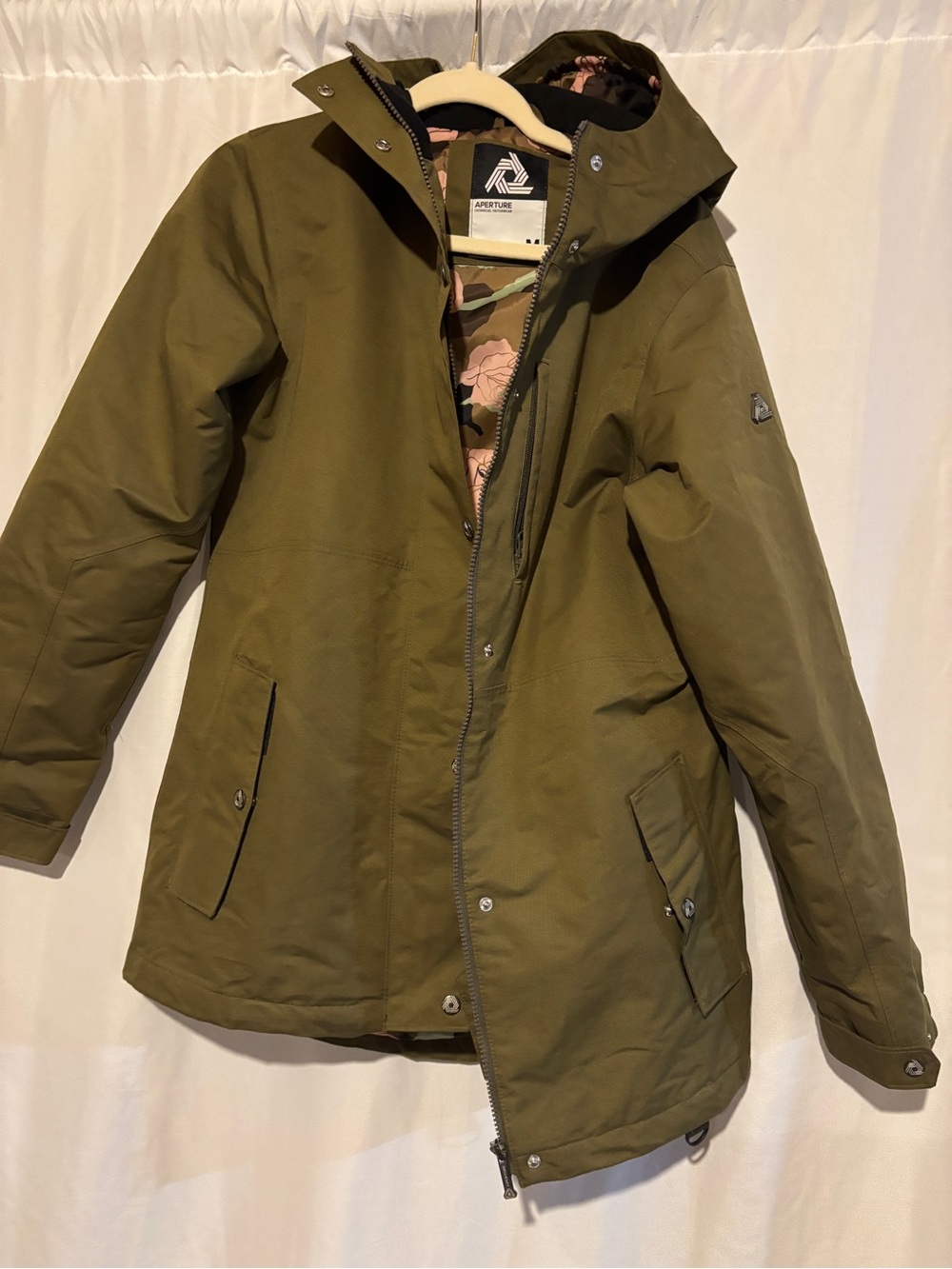 Aperture Olive Green Hooded Raincoat with Floral Lining
